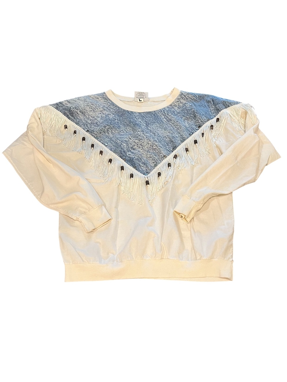 Hazelwood cream western fringe sweatshirt - large